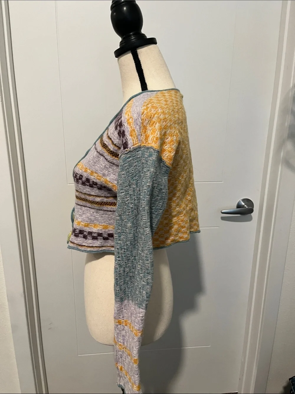 Free People Multicolor Design Bohemian Front Button Cropped Cardigan Sweater